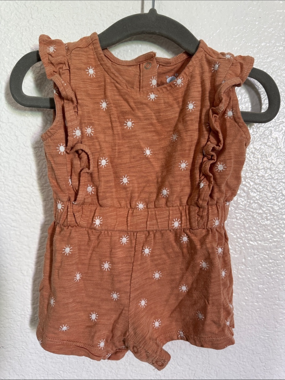 cloud island Rust Orange Baby Romper with White Sun Prints